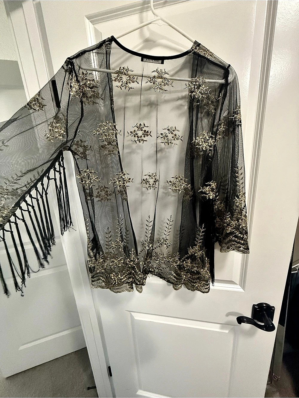 Black & Gold Floral Embroidered Sheer Cape